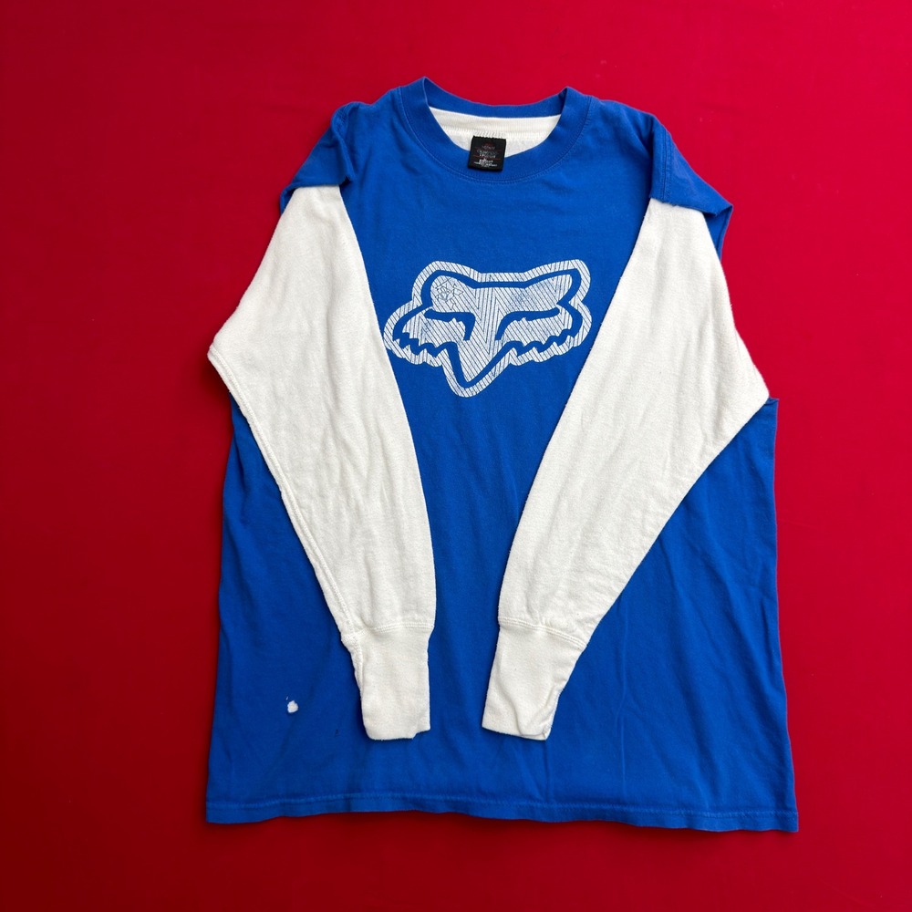 Fox Racing Mens Blue White Layered Long Sleeve Thermal Shirt Logo‎ Size M